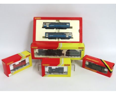 Five boxed Hornby Railroad OO gauge railway engine models: R3283 0-4-0 DH Bagnall diesel shunter; R353 LBSC 0-6-0 T Loco; R30