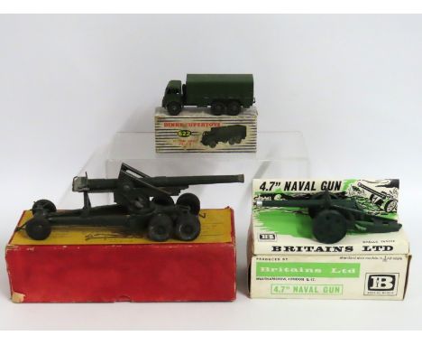 A Britains Ltd. 4.7in naval gun model, a Britains 115mm model gun & a Dinky Supertoys 622 10 ton army truck, all boxed