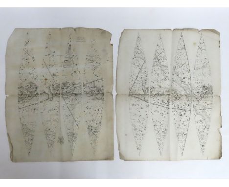 Two parts of Harris's New & Improved Celestial globe, dated 1845, each sheet 510mm x 410mm