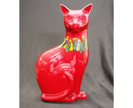 Large Poole pottery red cat with coloured collar marked to base, height approx 30cm