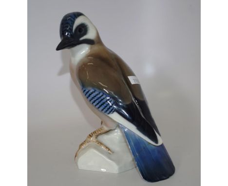 Rorstrand Sweden ceramic jay bird figure (restoration to tail feather), marked to base, circa 1950s, (height 18cm approx).