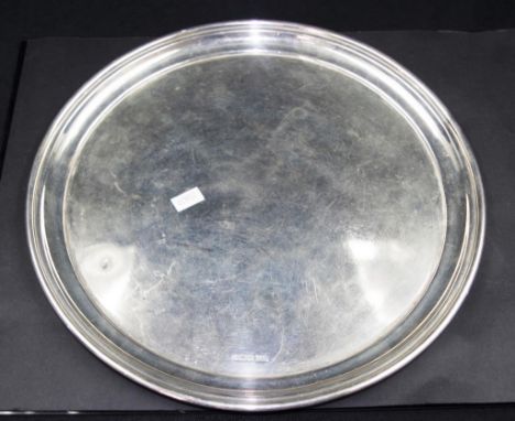 George VI Walker and Hall silver tray hallmarked Sheffield 1938, weight approx 840 grams, diameter approx 30cm