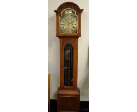 Vintage Grand mother (long case) clock with Tubular bells, brass dial. Working when tested. 1.75 metre high.
