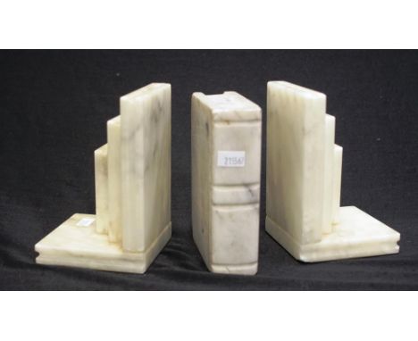 Pair vintage marble bookends of stepped book form, (height 14cm approx, each); and a carved marble book form insert.