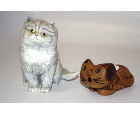 Royal Worcester "Blue Persian" sitting kitten height approx 9.5 cm, together with an Australian made pottery cat