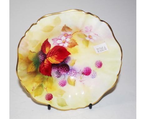 Royal Worcester signed painted 'Berry' dish hand painted berry and leaf decoration, signed K. BLAKE, marked to base, (diamete