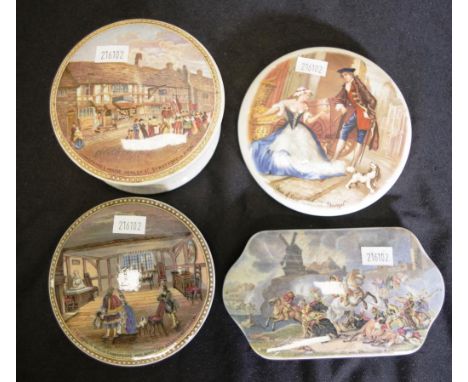 Four various early ceramic paste pot lids including: 'The room in which Shakespeare was Born;' 'Shakespeare's House;' (with b