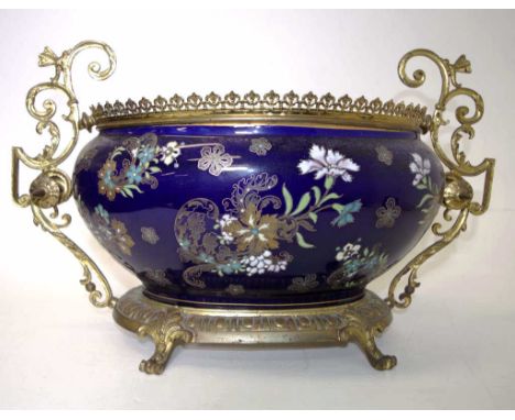 Antique Boch Freres Keramis Ceramic Floral comport marked BFK 179, Belgium, with hand painted floral highlights, approx 47cm 