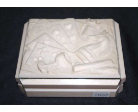 Vintage Art Deco card case composition form, embossed decoration to lid, opening to lined interior, circa 1930s, (width 12cm 