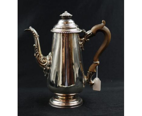 Vintage silver plate coffee pot with embossed decorated finial, lid, and spout, (height  25cm approx).