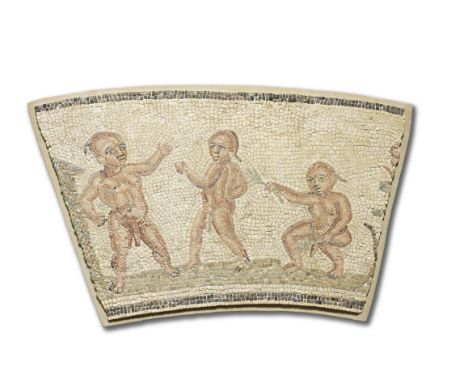  A group of three Roman Nilotic marble mosaic panels Circa 2nd Century A.D.All of arched form and likely originally part of t