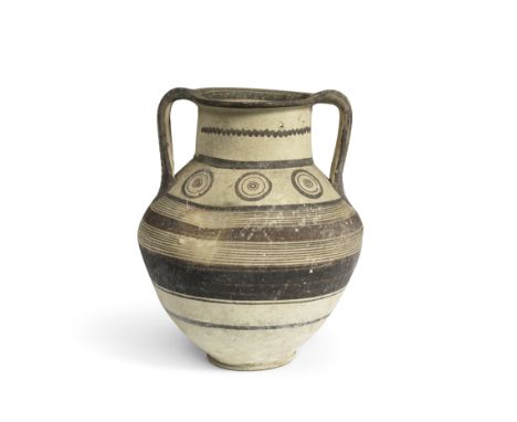  A Cypriot bichrome ware amphora Iron Age, circa 750-475 B.C.A wavy band of decoration around the short neck, the shoulder wi