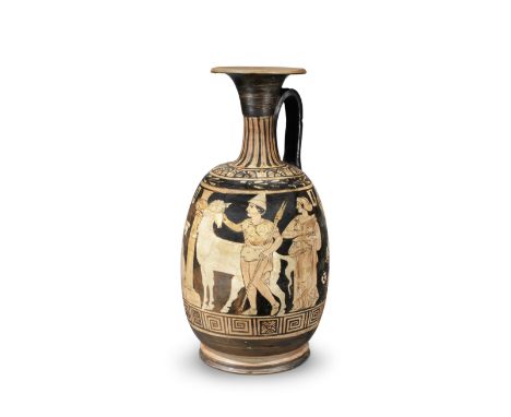  A large Campanian red-figure lekythos Circle of the Cassandra Painter, circa 4th Century B.C.With a central figure of a warr