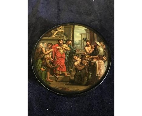 A Papier Mache snuff box by Stobwasser  featuring Christ, St.Paul and Barnabas No 7951 