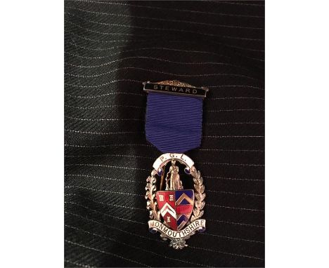 Masonic, hallmarked silver and enamel Steward medal, 