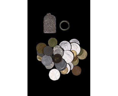 A George Unite silver vesta fob with repousse design and push release, hallmarks for Birmingham, 4 by 2.5cm together with a j