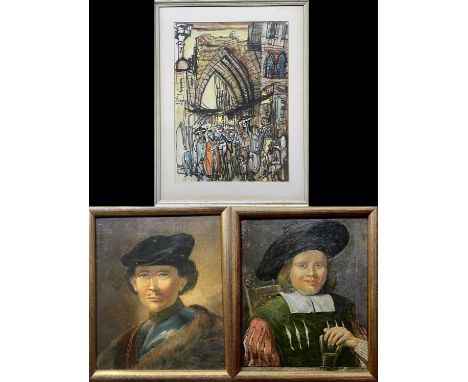 Dutch School, 19th Century, portrait of a gentleman holding a glass; portrait of a gentleman wearing fur-trimmed armour, a pa