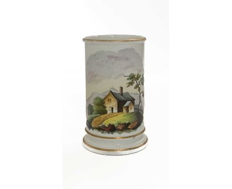 An early 19th century Spode landscape painted spill vase, cylindrical column form