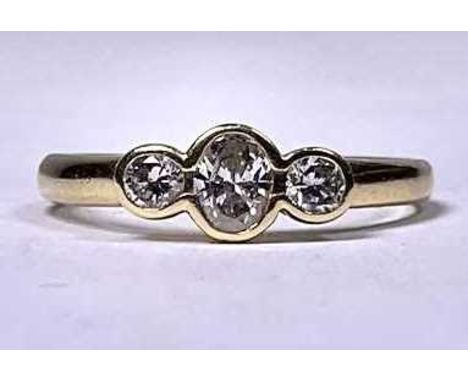 An 18ct gold vari-cut diamond three-stone ring, estimated total diamond weight 0.40ct, hallmarks for 18ct gold, ring size M1/