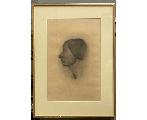 Marie-Anne Poniatowksa (French, b.1952), Self Portrait, signed and dated l.r., charcoal on paper, 61.5 by 39.5cm, framed