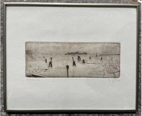 British School, 20th Century, a marshland view, indistinctly signed and dated 1999 l.r., etching, 8 by 21cm, framed