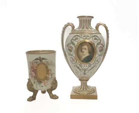 James Callowhill for Kerr &amp; Binns, a two-handled baluster form porcelain vase, c. 1860, white ground decorated with a gil