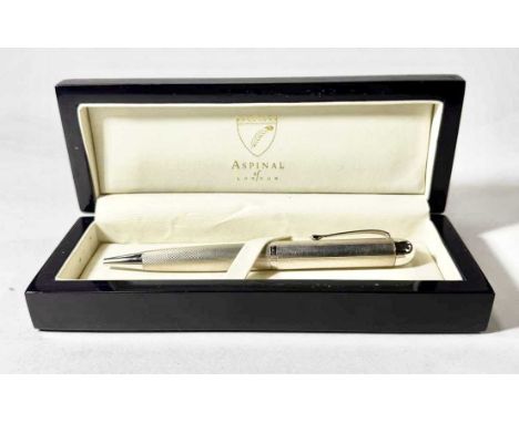 An Aspinal of London hallmarked silver ballpoint pen, boxed
