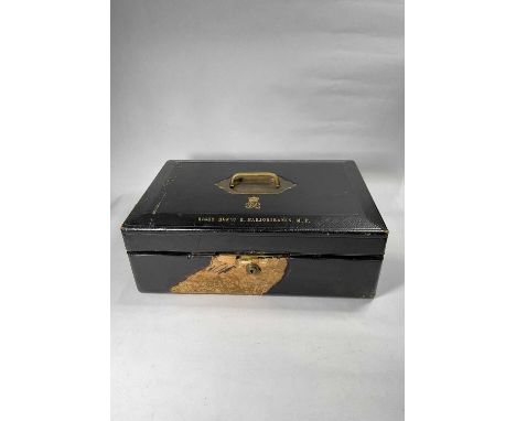 A black leather-covered Victorian Parliamentary dispatch box by Wickwar & Co. 'Manufacturers to H.M/ Stationary Office', embo
