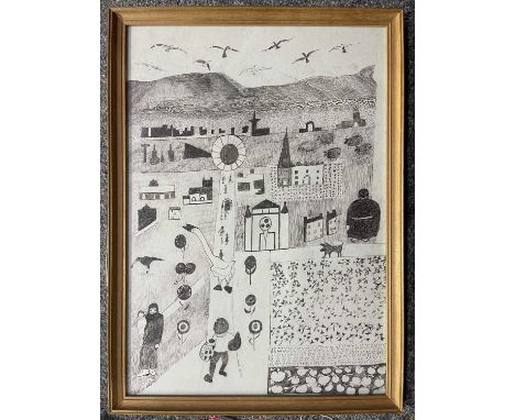 Pattie Muriel May, 'The Road to Qala' and 'Down the Hill (No.3)' birds eye town maps in ballpoint on board and pencil on pape