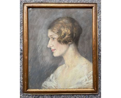 An early 20th century side profile portrait of a lady, indistinctly signed l.r. '___ Kelly?', pastel on paper, 39 by 31cm, fr