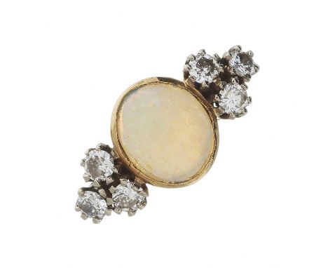 An 18ct gold opal and brilliant-cut diamond ring, opal estimated weight 1.10ct, estimated total diamond weight 0.60ct, J-K co