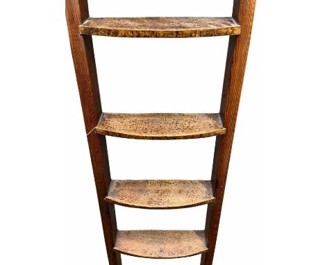 A 11 tread set of varnished pine library steps/ladder, 245cm high, 34cm wide