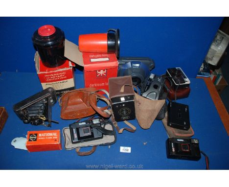 Seven Cameras, some vintage plus darkroom lamps, Kodak etc.