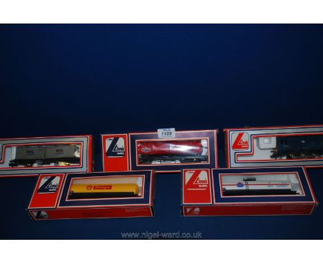 Five boxed Lima models including train, ACL wagon, Amoco, Shell gas and Texaco.