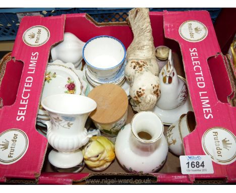A quantity of china to include Royal Worcester pin dishes, Royal Worcester egg cup with cover, Wedgwood vase etc.