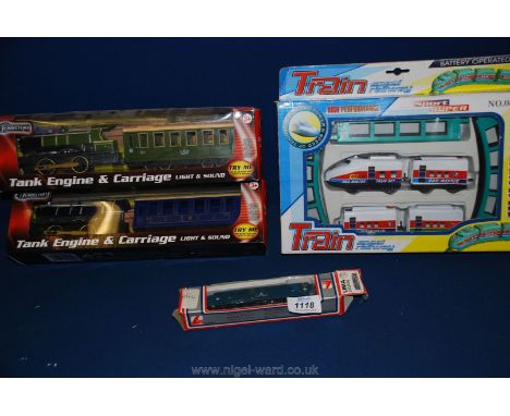 Two Teamsters tank engines and carriages, small Lima nos. 9006 train boxed and train speed railway, boxed.