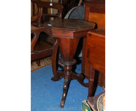 A fine old mid 19th c. octagonal Work/Games Table, the intricately marquetry inlaid top with complex scroll and floral decora