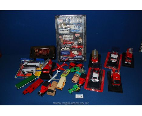 Miscellaneous small cars and vans including Corgi Texaco vans, fire engines, 'John Hoadley's Mammoth Fair' traction engine et