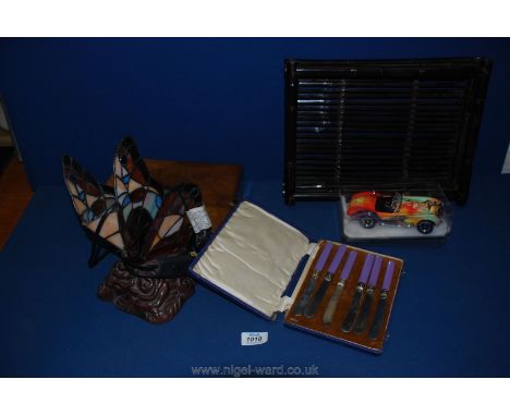 A quantity of miscellanea to include butterfly light a/f, Franklin Mint 'Mistress of fire Cobra no. 427 s/c car, wooden box, 