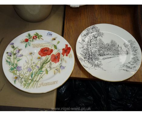 Two Royal Worcester Plates - ''August'' and  'Anne Hathaway cottage'.