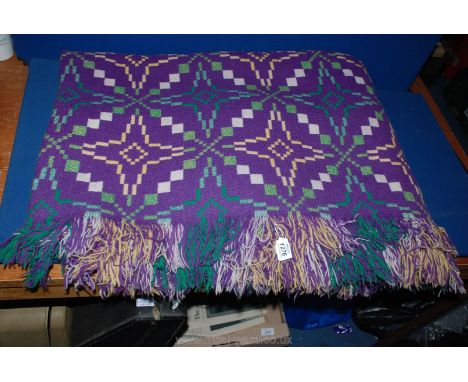 A purple ground Welsh tapestry Blanket, double size