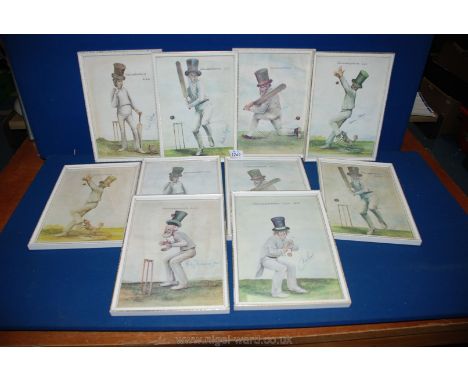 Ten framed cricket caricature prints signed by members of the late 1960's Gloucester county cricket team, including David She