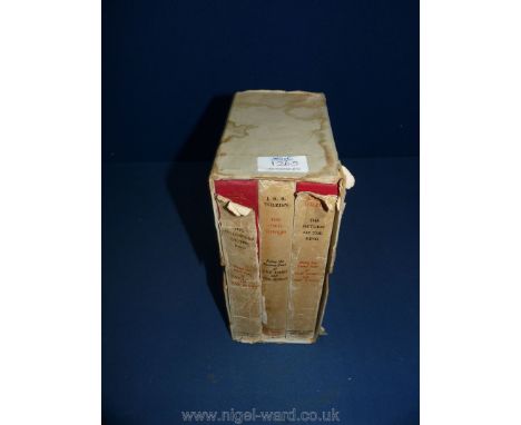 A 1962 boxed set of three volumes of Tolkiens' 'The Lord of the Rings' being The Fellowship of the Ring, The Return of the Ki