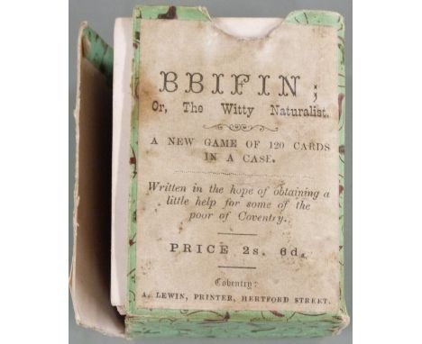 Vintage card game Bbifin or, The Witty Naturalist, a new game of 120 cards in a case, written in the hope of obtaining a litt