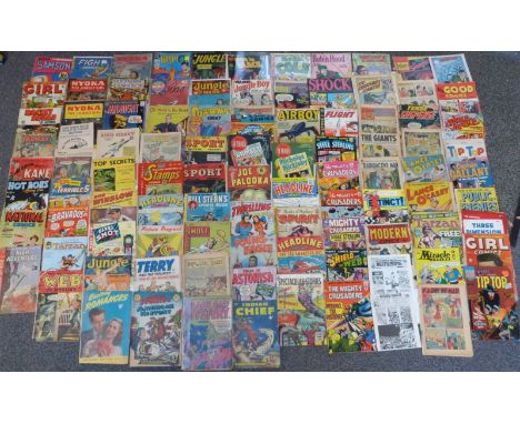 Ninety-six various vintage comics including Steve Samson, Girl Comics, Racket Squad, Yarmak, Martin Kane, Fight Comics, Nyoka