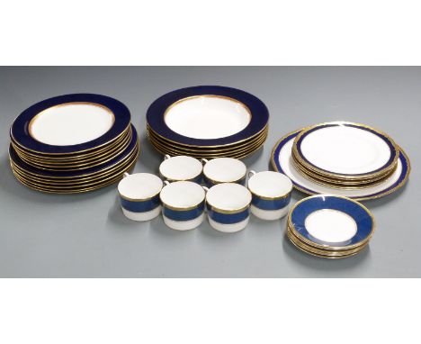 English porcelain dinner and tea ware including Coalport Athlone Blue, Royal Worcester Aston and eighteen soup, dinner and ot