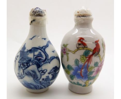 Two Chinese ceramic snuff bottles, 7.6cm high&nbsp;