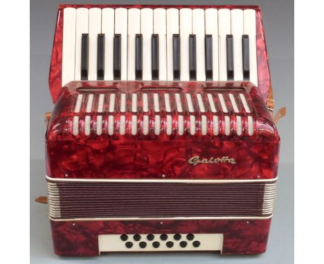 Galotta 12 bass piano accordion in red pearloid finish, with hard carry case