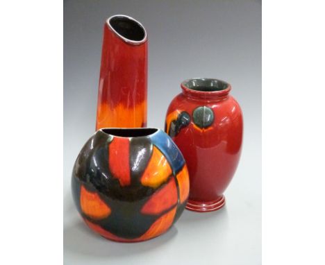 Three Poole pottery vases, tallest 34cm&nbsp;