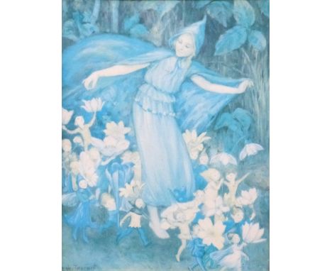 After M W Tarrant print on plaque 'Fairy Troupe', marked Vienna verso, 22 x 19cm, in ornate gilt frame